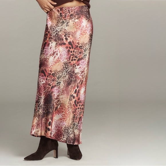 Anthropologie Tilda Maxi Slip Skirt Leopard Animal Print Orange Plum Pink Size S - Picture 2 of 8